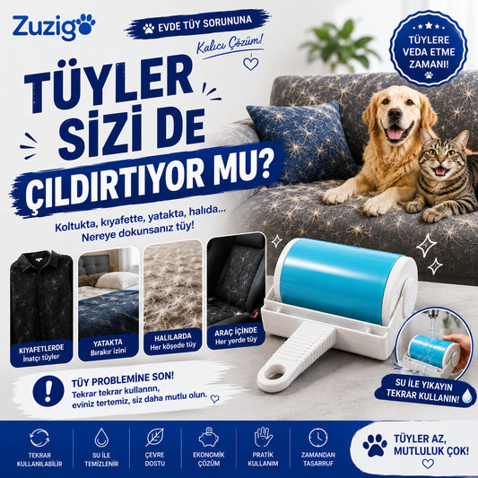 Yıkanabilir Kedi & Köpek Tüy Toplama Rulosu | Yeniden Kullanılabilir Tüy Temizleme Aparatı